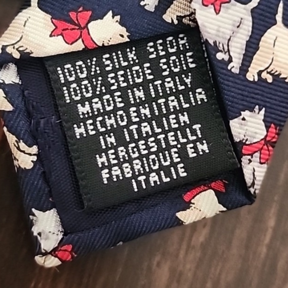 VINTAGE BEAUFORT Silk Dog Print Tie Navy Preppy Mens Necktie Yorkie Terrier - Picture 6 of 11